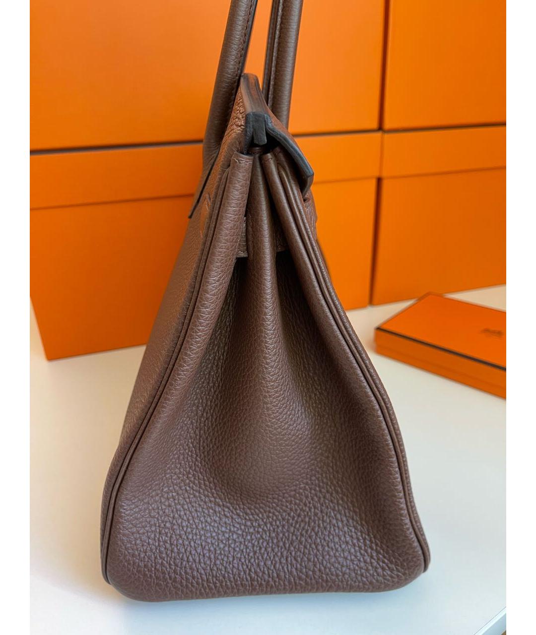 HERMES Коричневая кожаная сумка с короткими ручками, фото 2