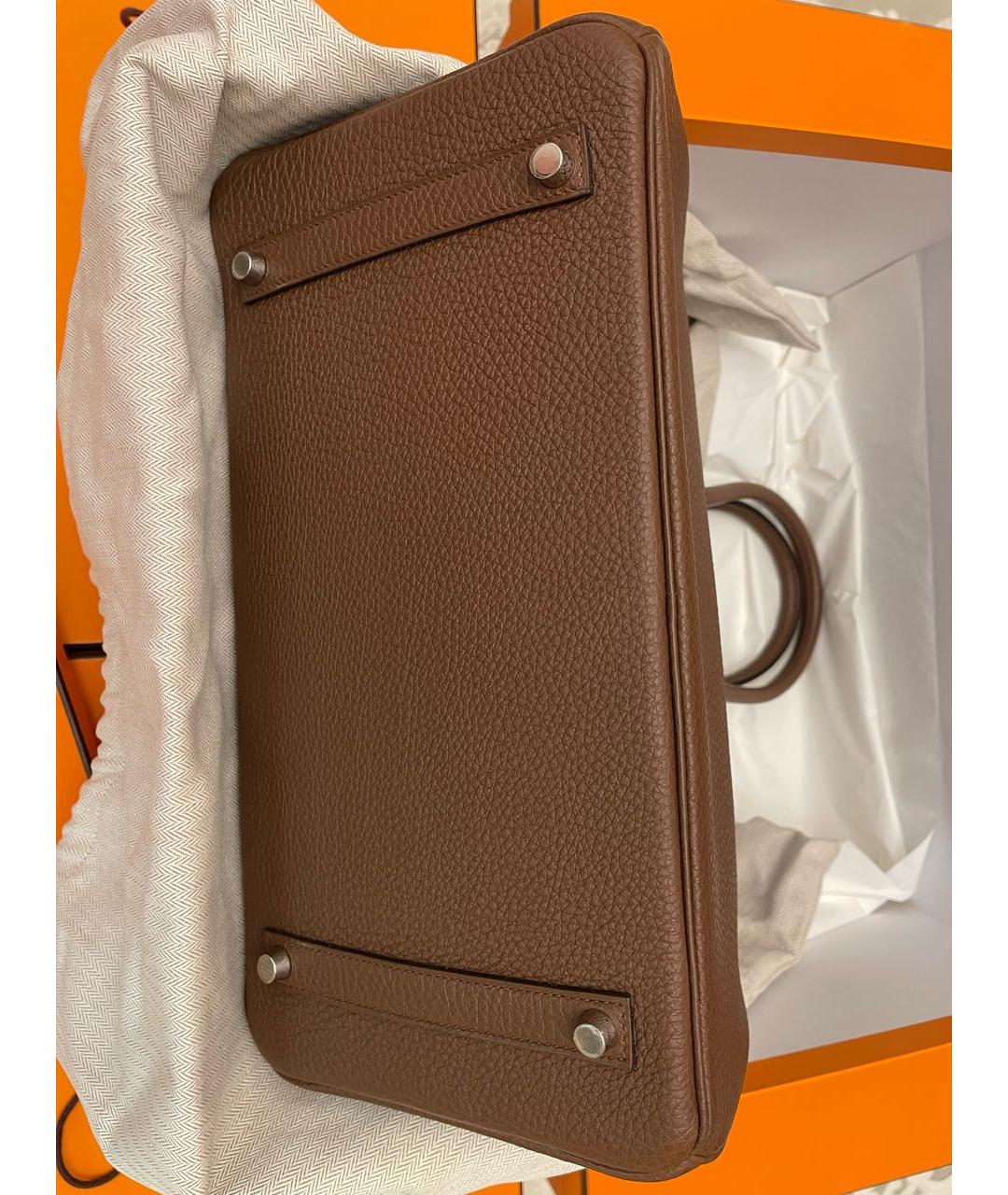 HERMES Коричневая кожаная сумка с короткими ручками, фото 7