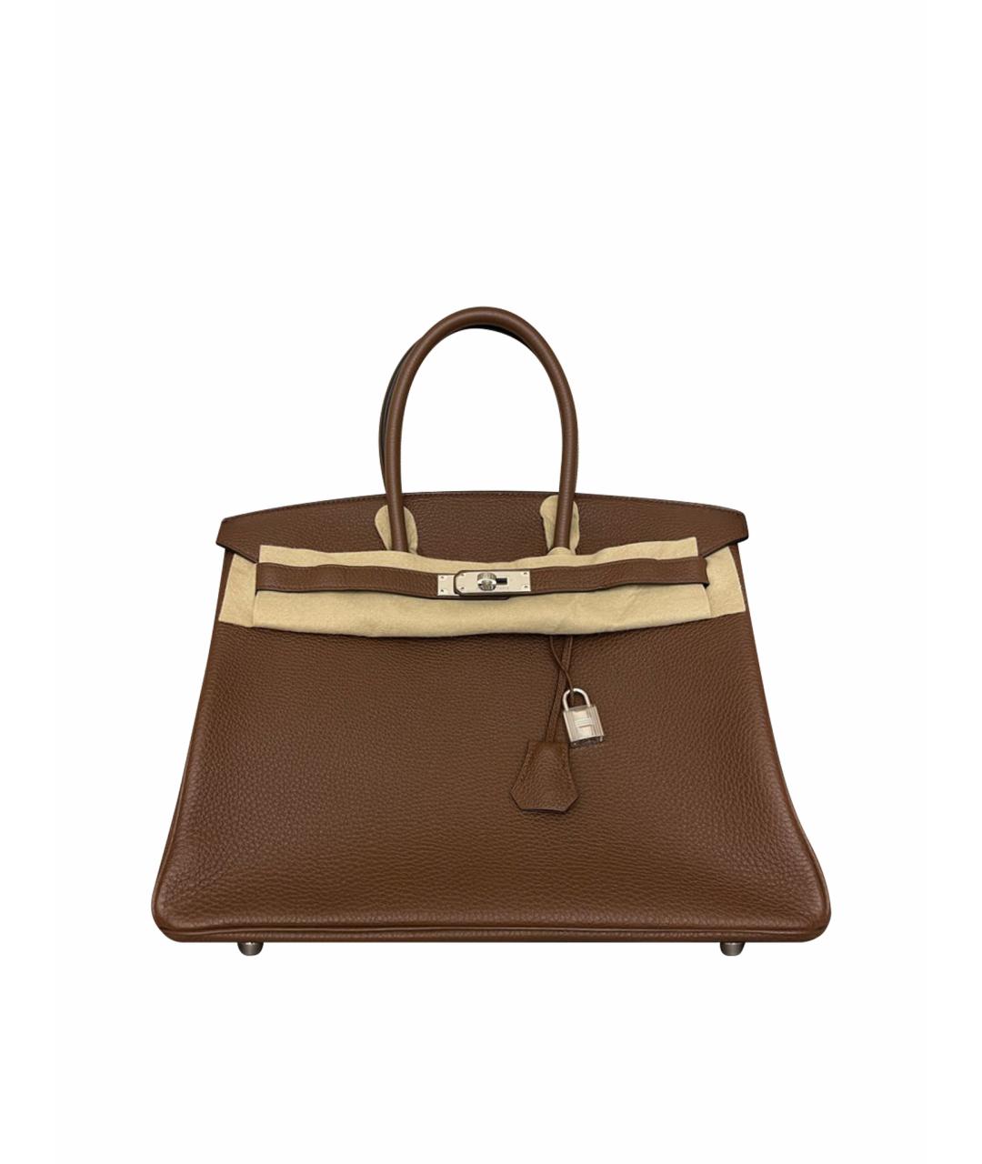 HERMES Коричневая кожаная сумка с короткими ручками, фото 1