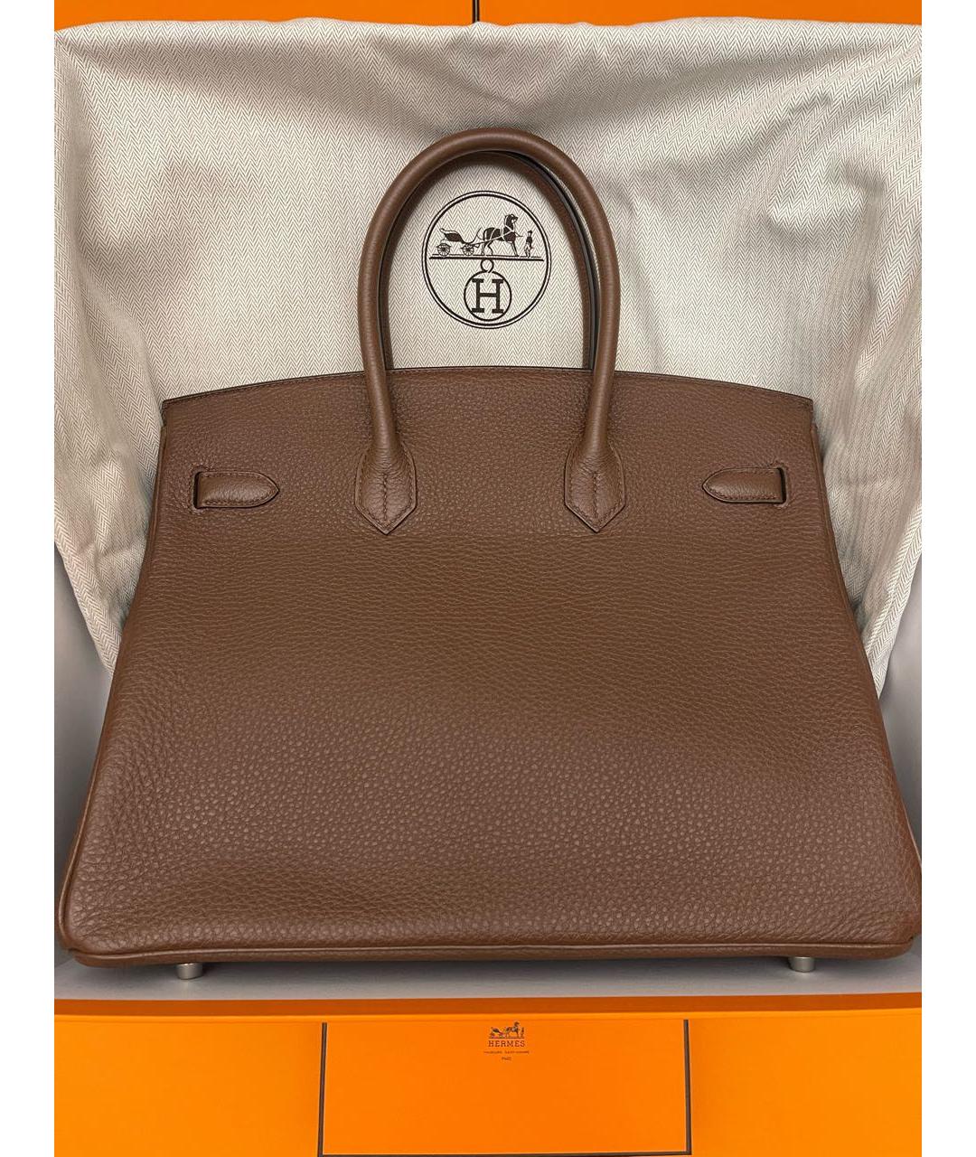 HERMES Коричневая кожаная сумка с короткими ручками, фото 3