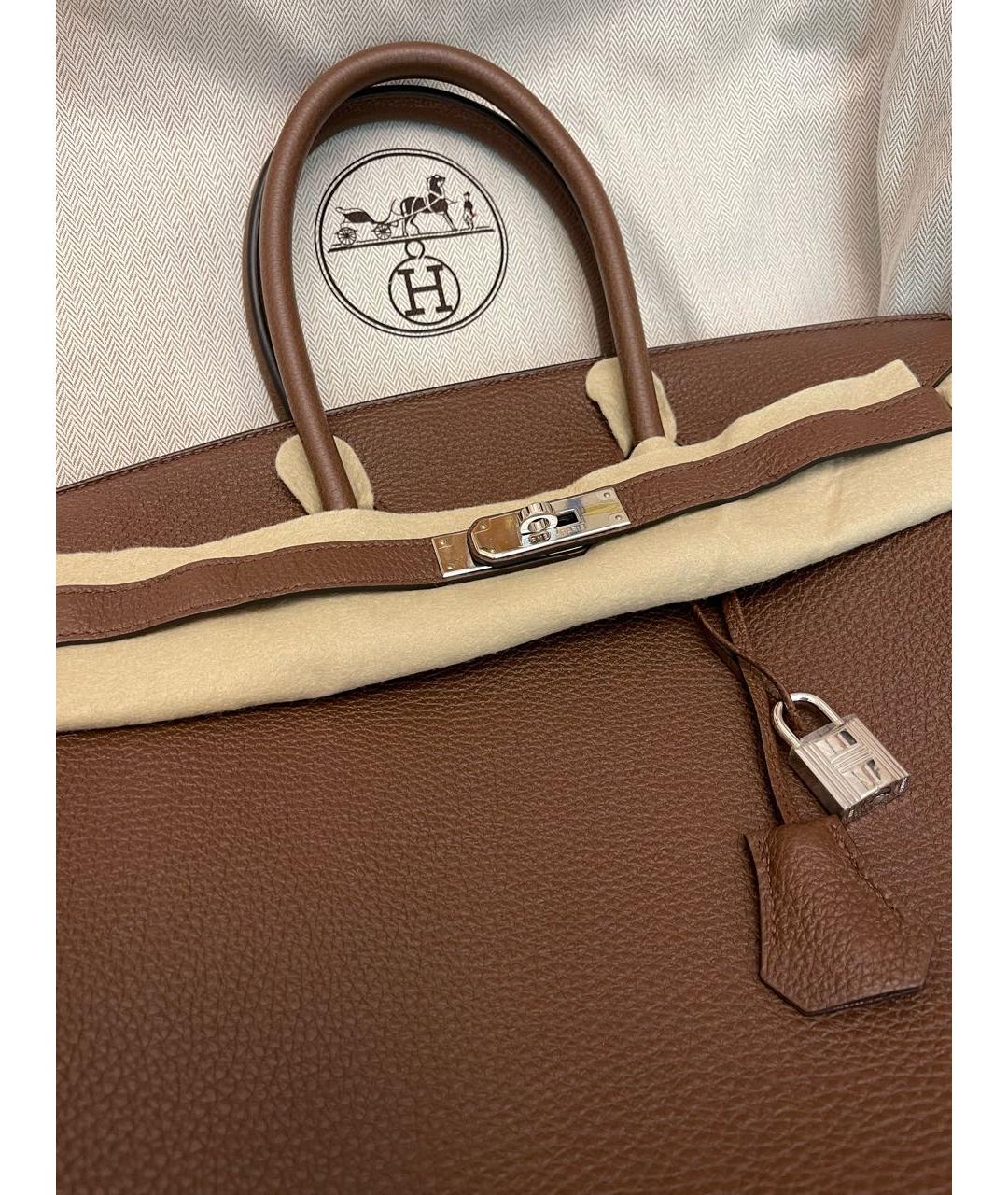 HERMES Коричневая кожаная сумка с короткими ручками, фото 6