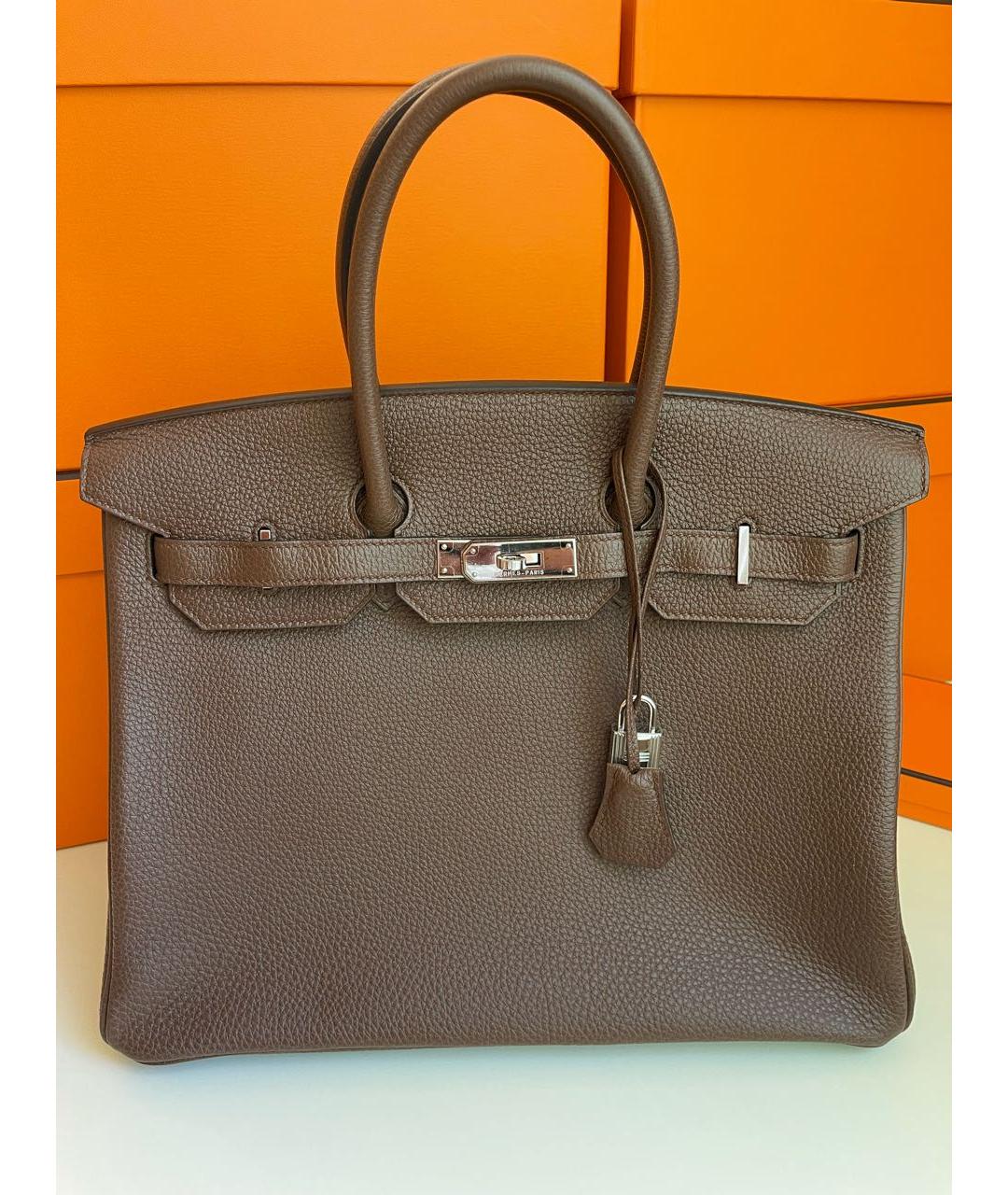 HERMES Коричневая кожаная сумка с короткими ручками, фото 8