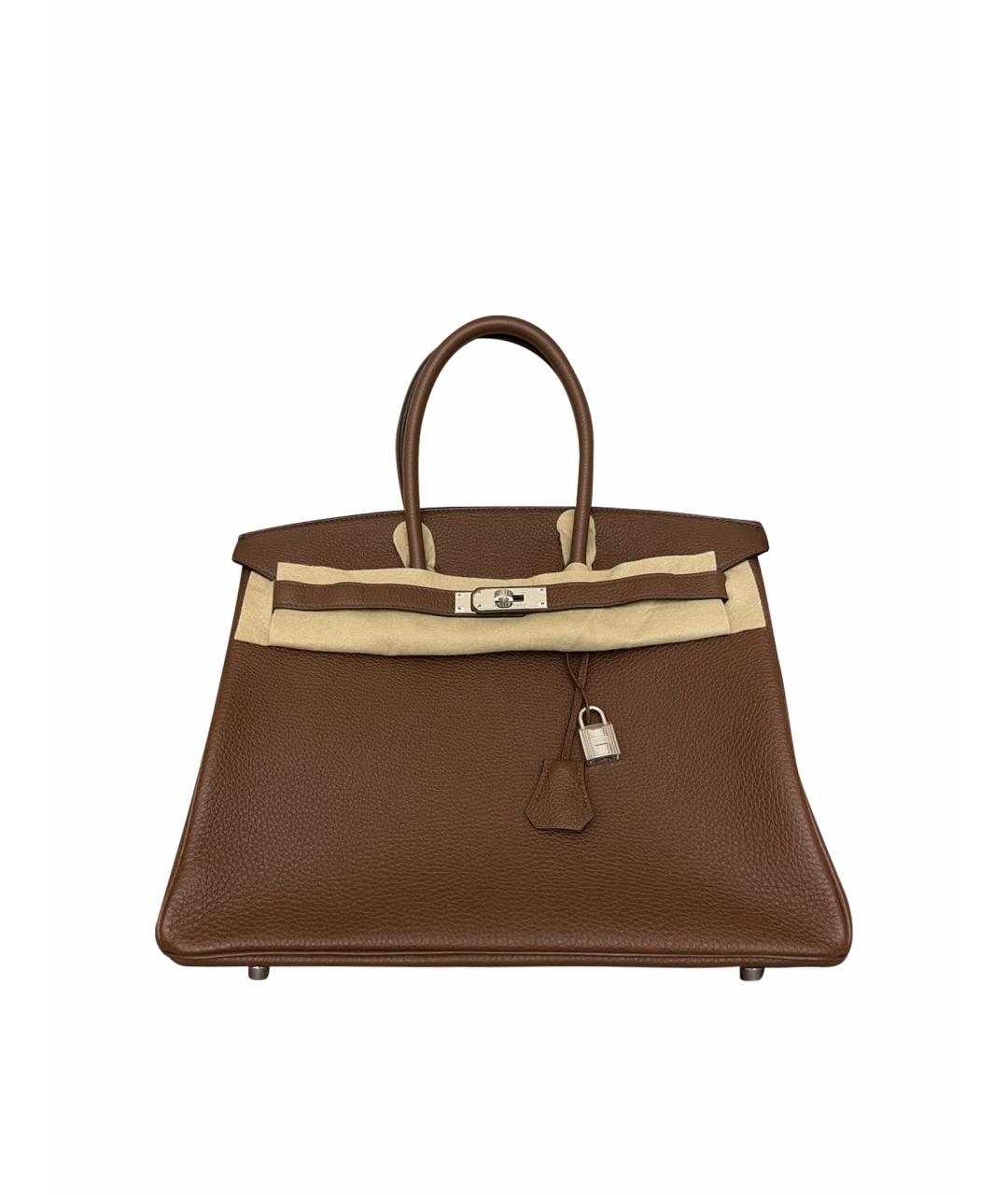 HERMES Коричневая кожаная сумка с короткими ручками, фото 9