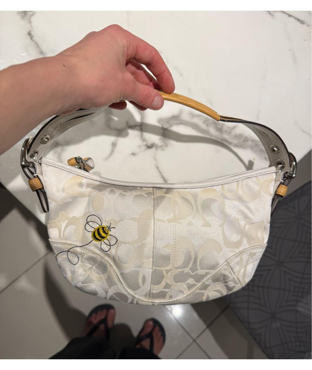 COACH Белая тканевая сумка с короткими ручками, фото 9