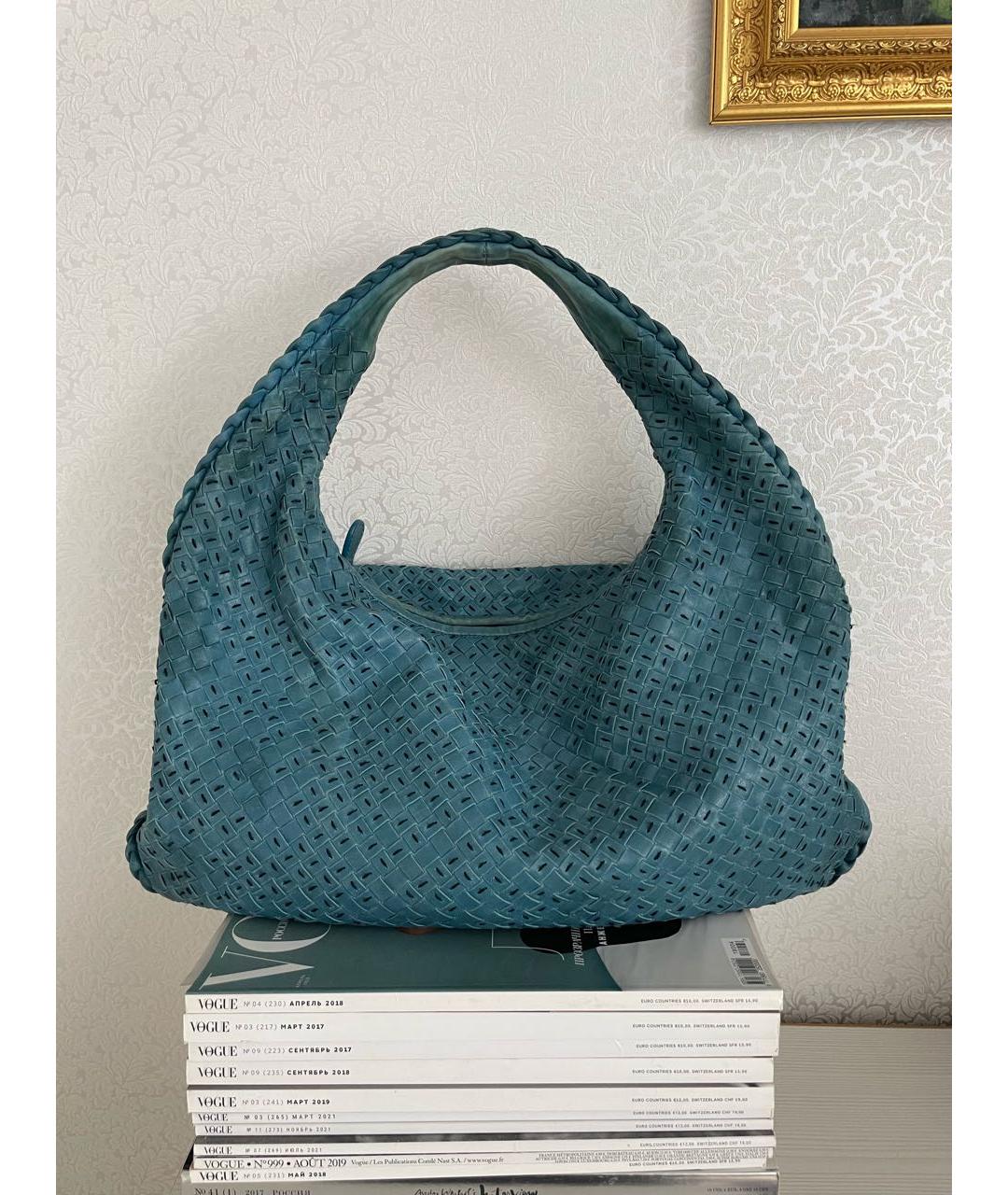 BOTTEGA VENETA Бирюзовая кожаная сумка с короткими ручками, фото 5