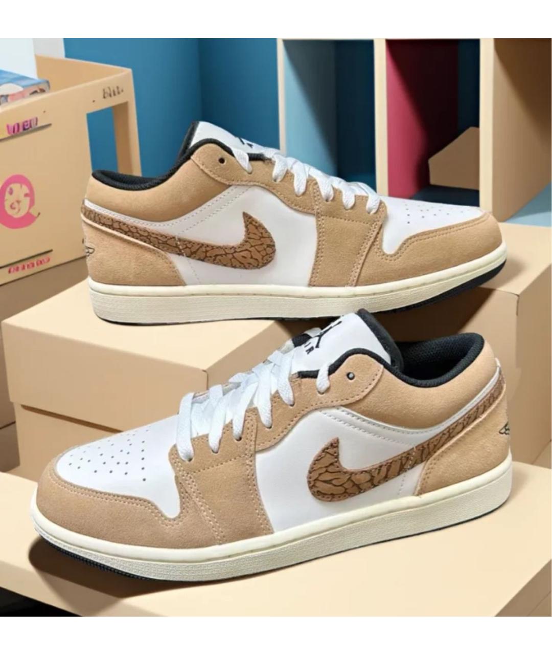 JORDAN Бежевые замшевые низкие кроссовки / кеды, фото 4