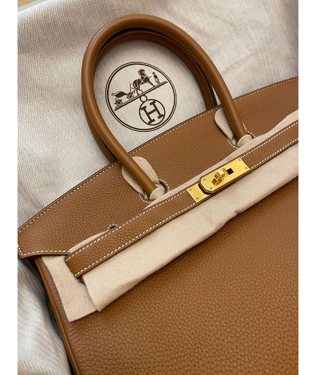 HERMES Бежевая кожаная сумка с короткими ручками, фото 6