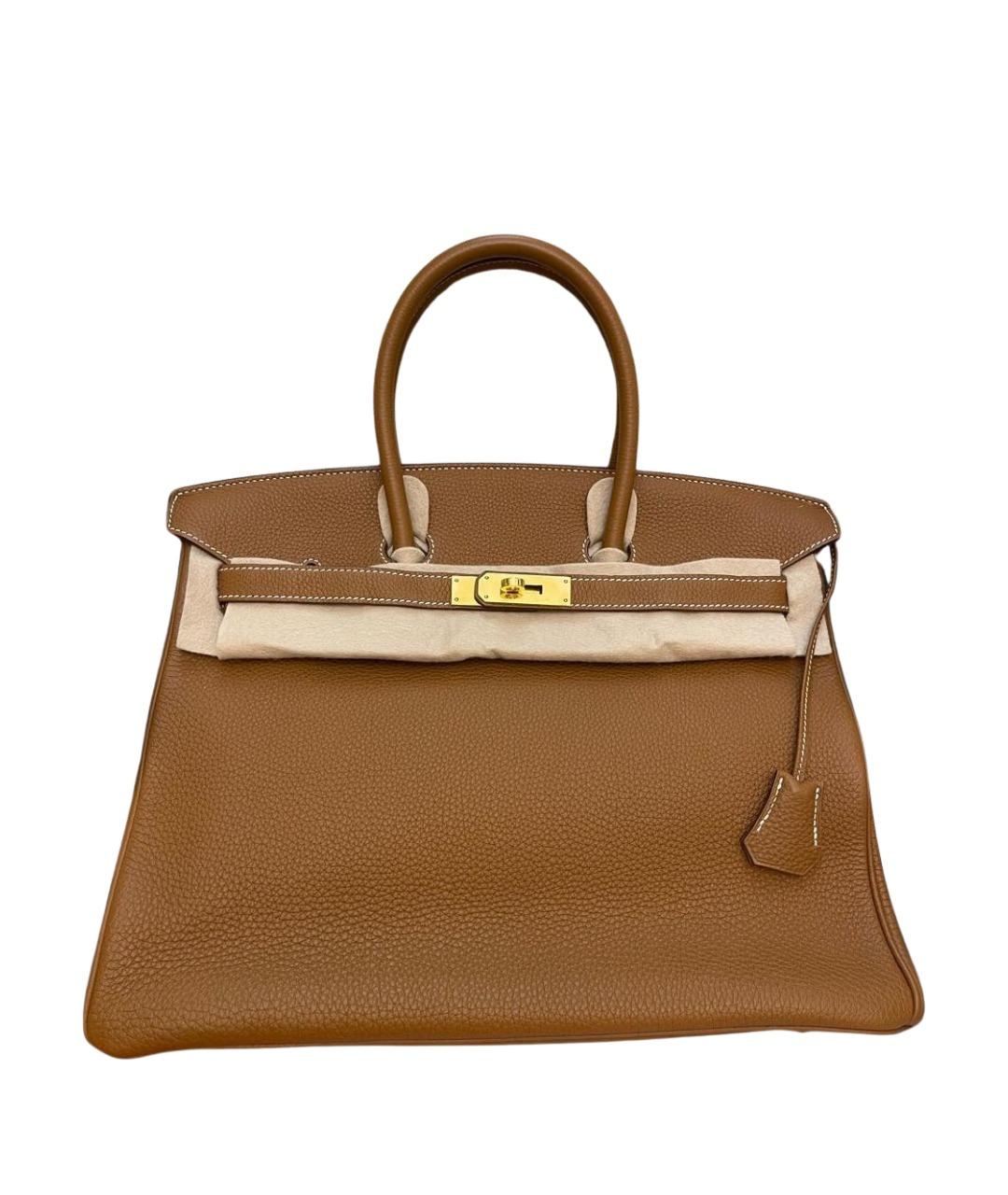 HERMES Бежевая кожаная сумка с короткими ручками, фото 1