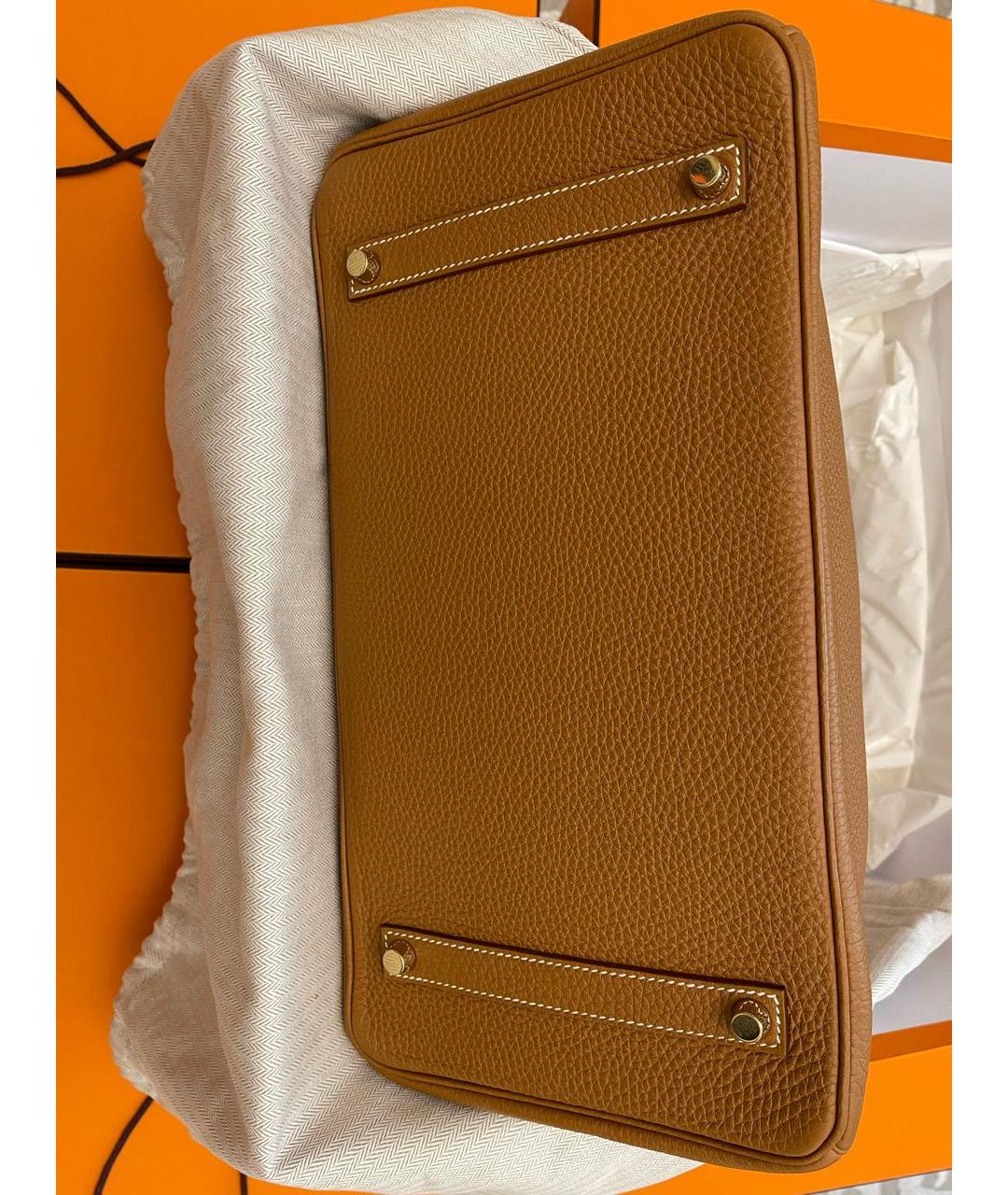 HERMES Бежевая кожаная сумка с короткими ручками, фото 8