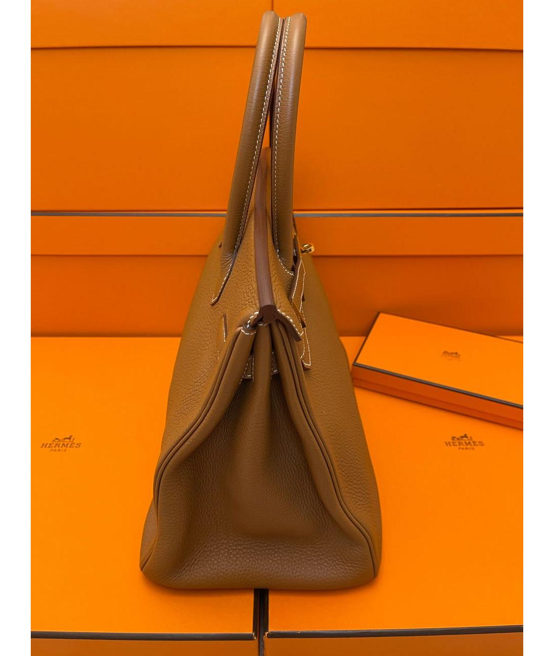 HERMES Бежевая кожаная сумка с короткими ручками, фото 2