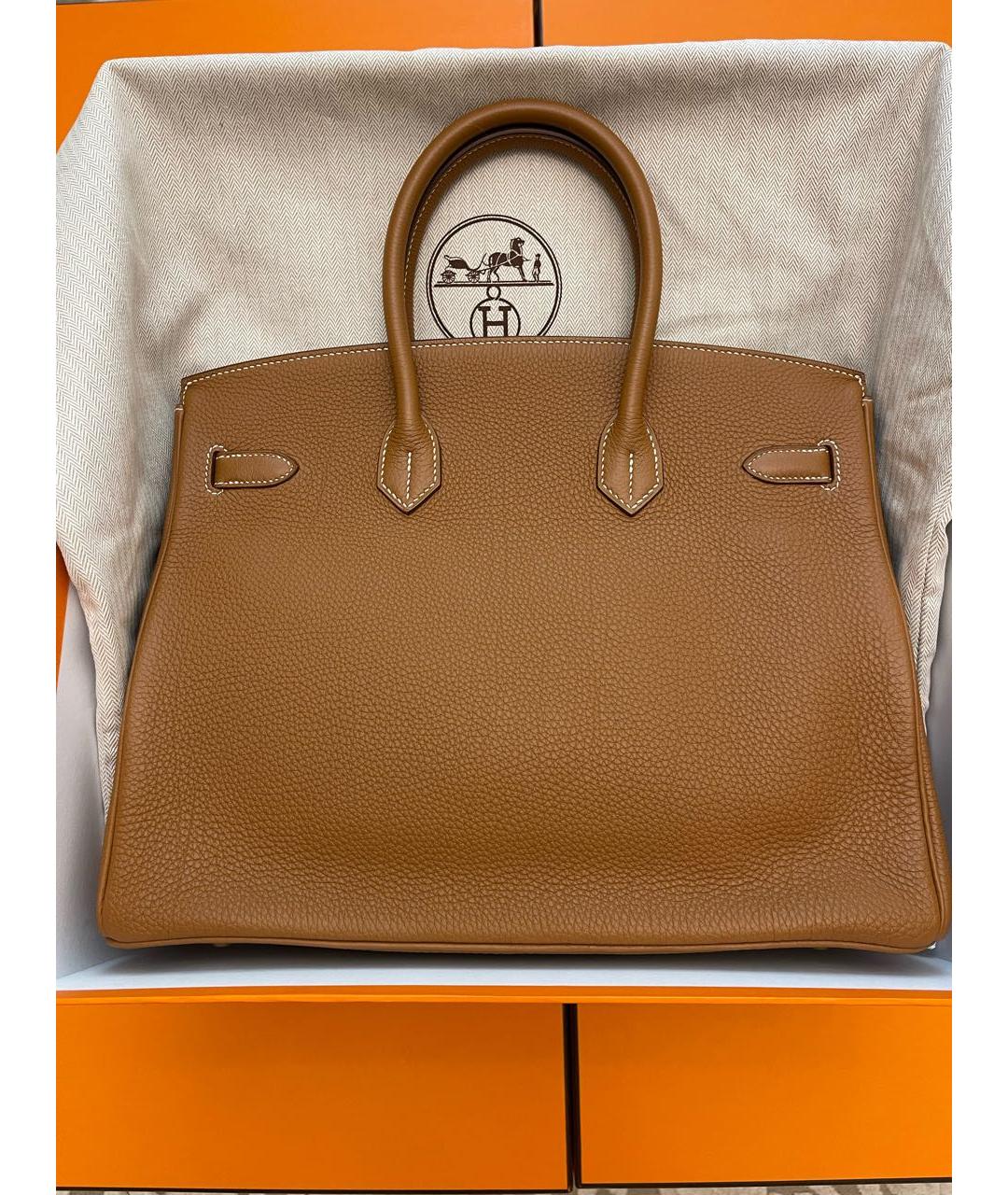 HERMES Бежевая кожаная сумка с короткими ручками, фото 3