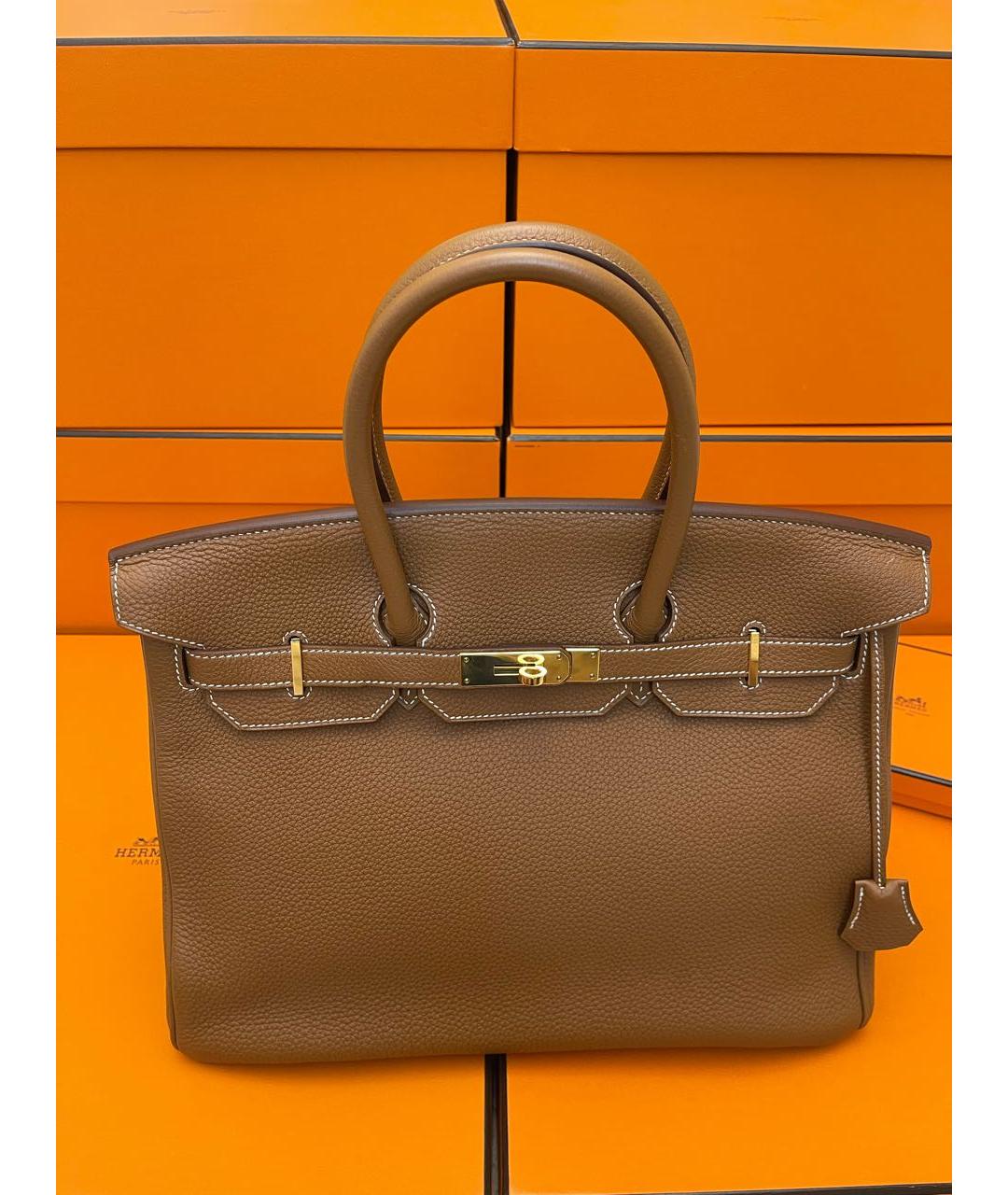 HERMES Бежевая кожаная сумка с короткими ручками, фото 7