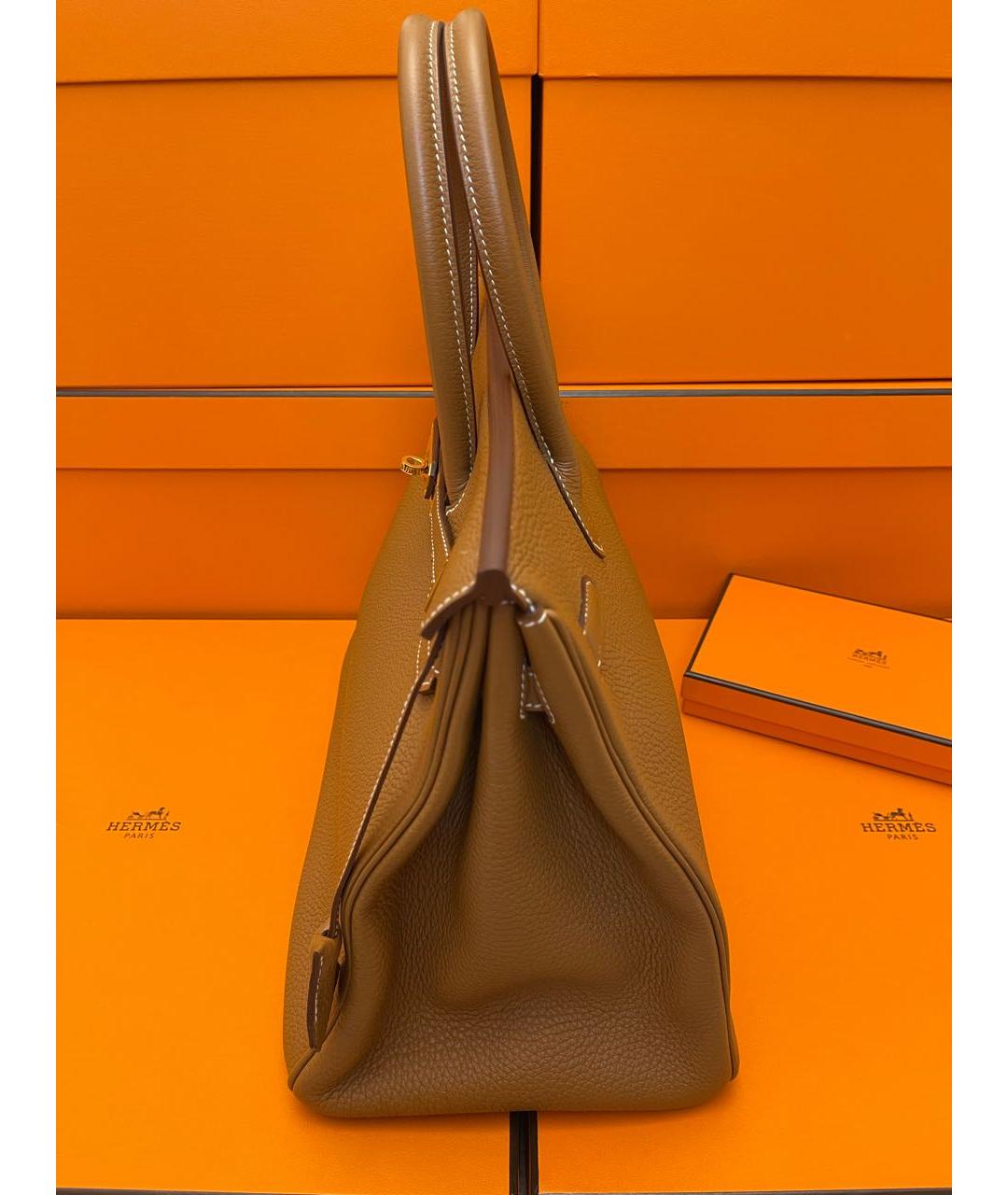 HERMES Бежевая кожаная сумка с короткими ручками, фото 5