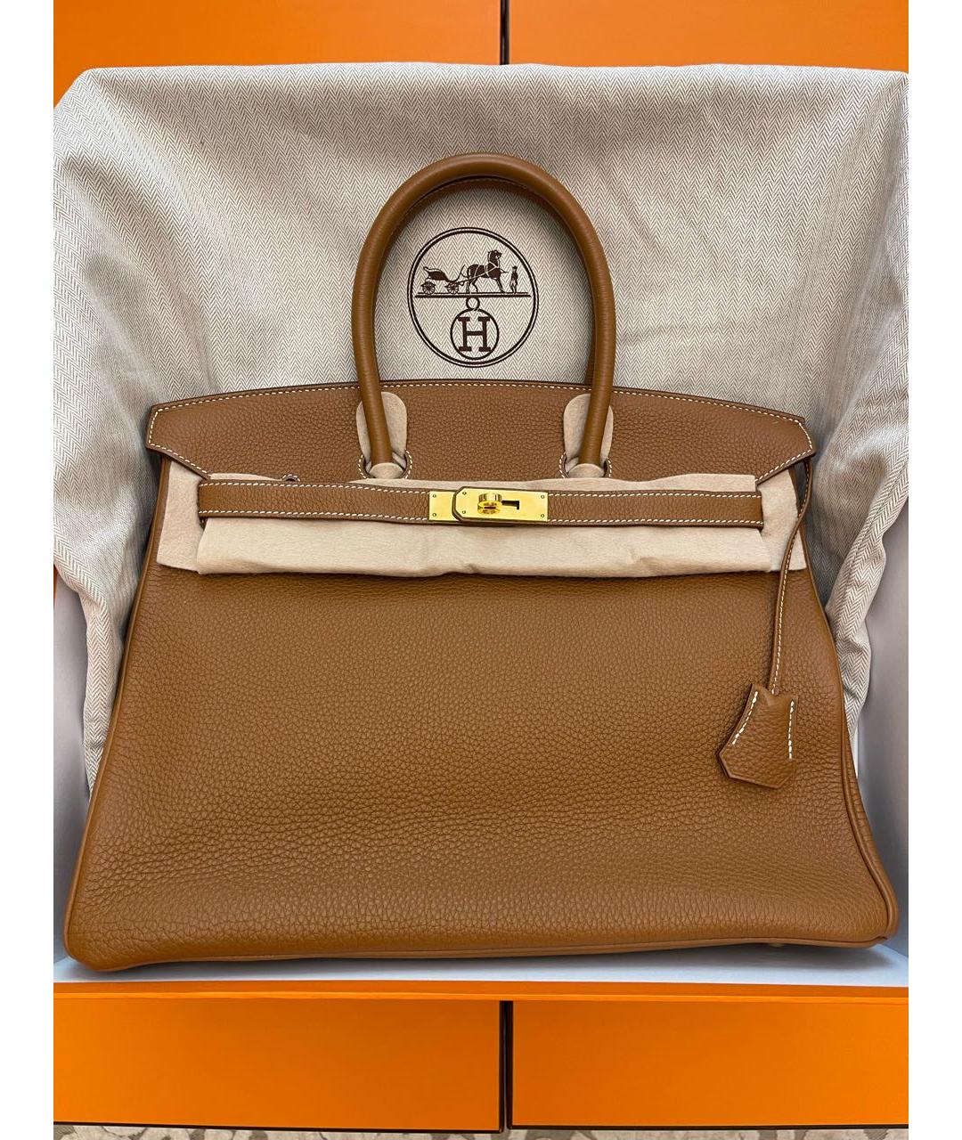 HERMES Бежевая кожаная сумка с короткими ручками, фото 9