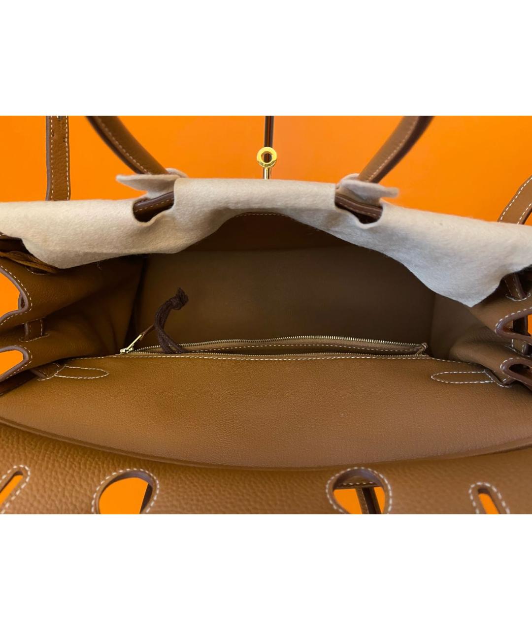 HERMES Бежевая кожаная сумка с короткими ручками, фото 4