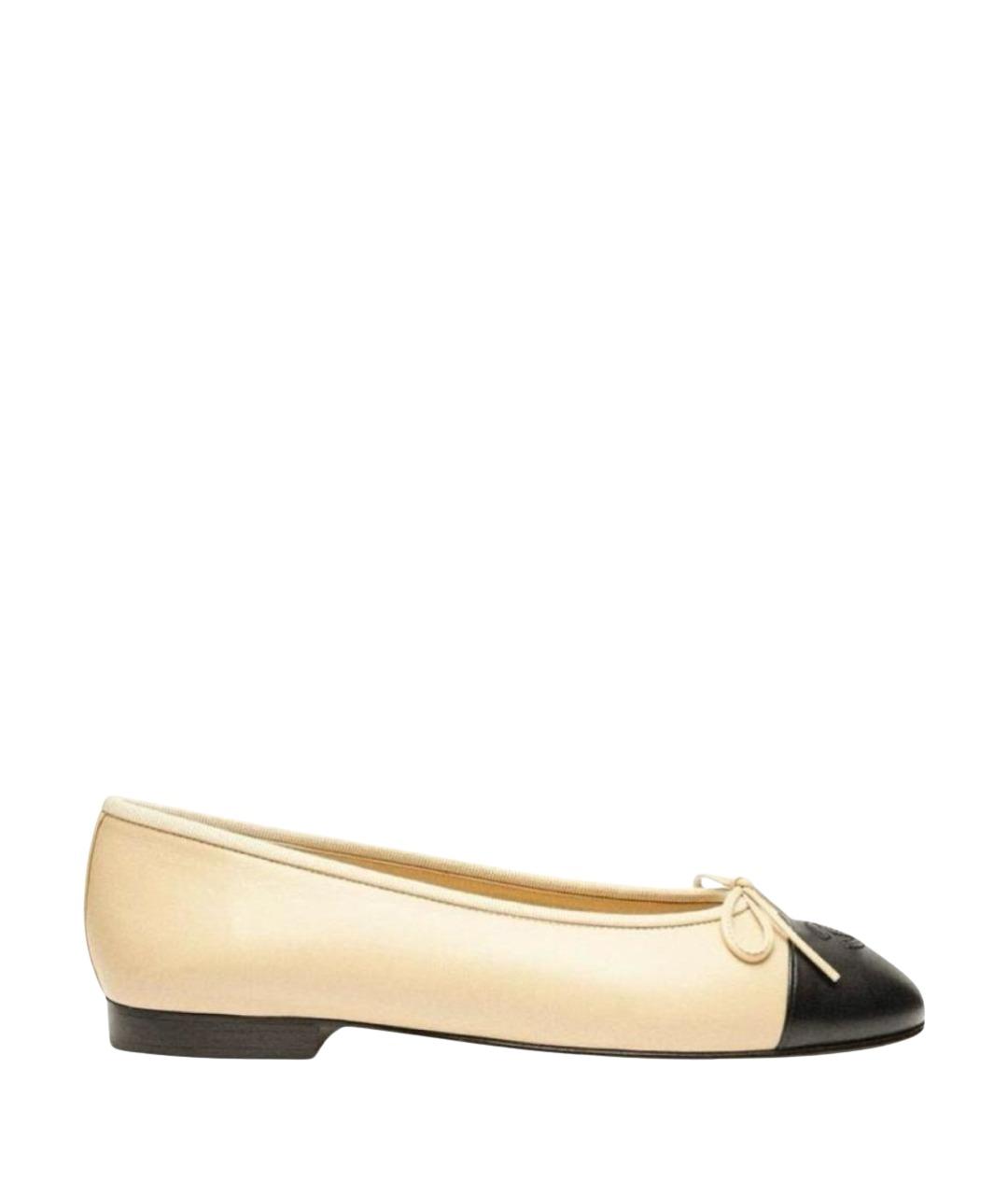 CHANEL Бежевые кожаные балетки, фото 1