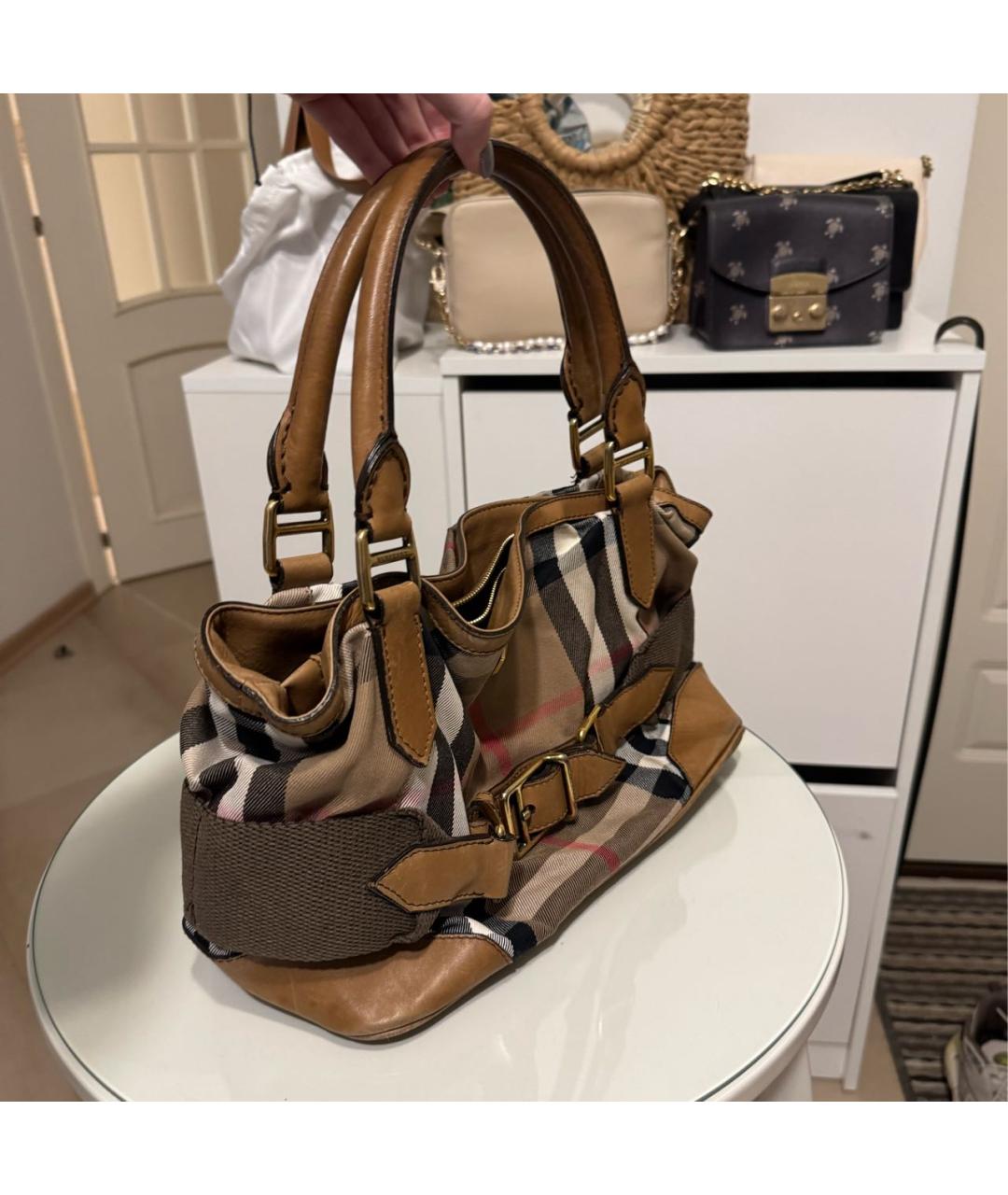 BURBERRY Коричневая хлопковая сумка тоут, фото 2