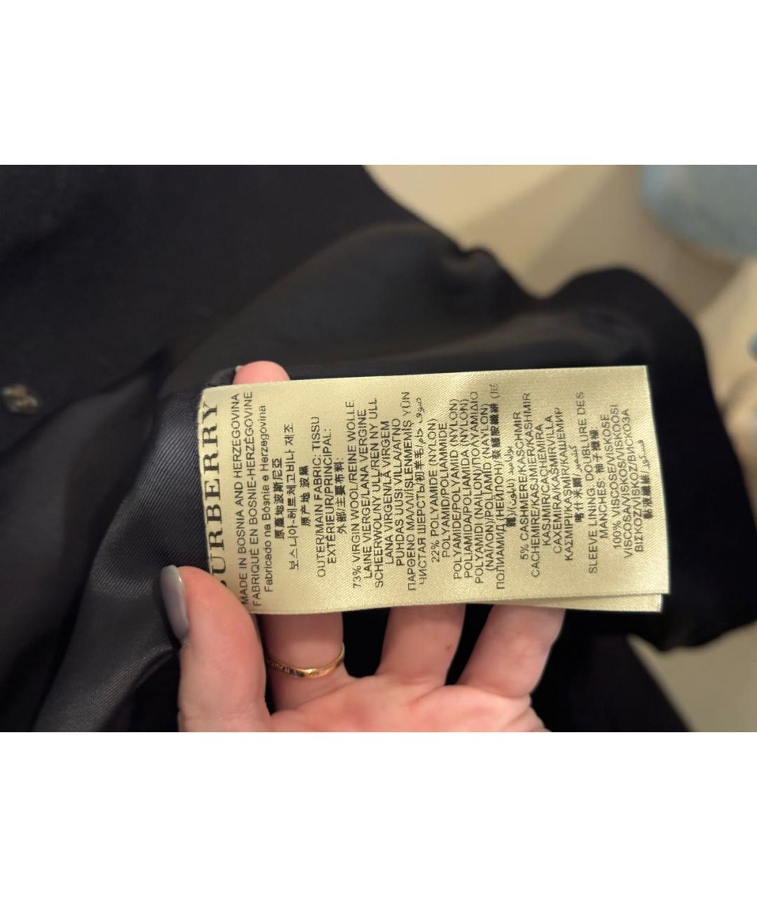 BURBERRY Темно-синее шерстяное пальто, фото 5