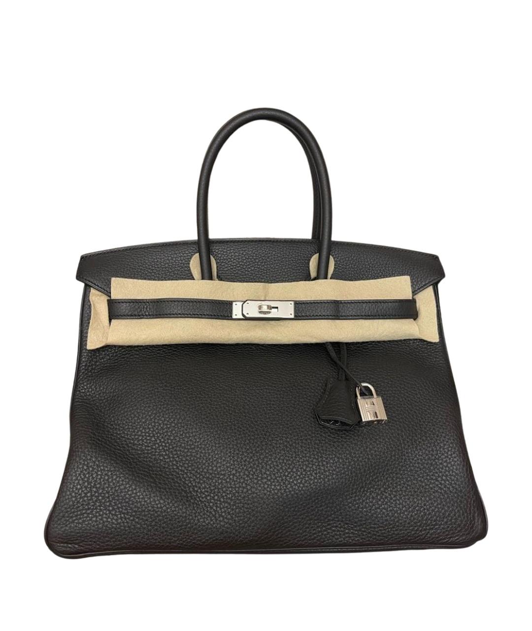 HERMES Черная кожаная сумка с короткими ручками, фото 1