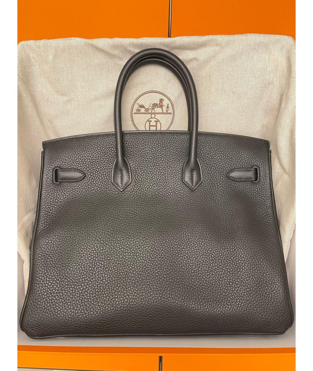 HERMES Черная кожаная сумка с короткими ручками, фото 3