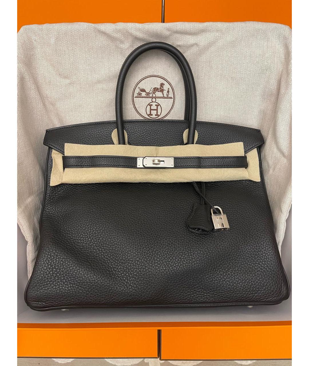 HERMES Черная кожаная сумка с короткими ручками, фото 8