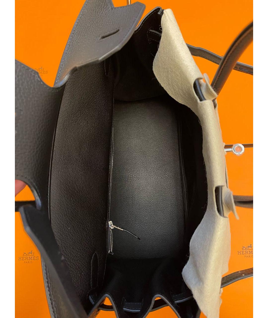 HERMES Черная кожаная сумка с короткими ручками, фото 4