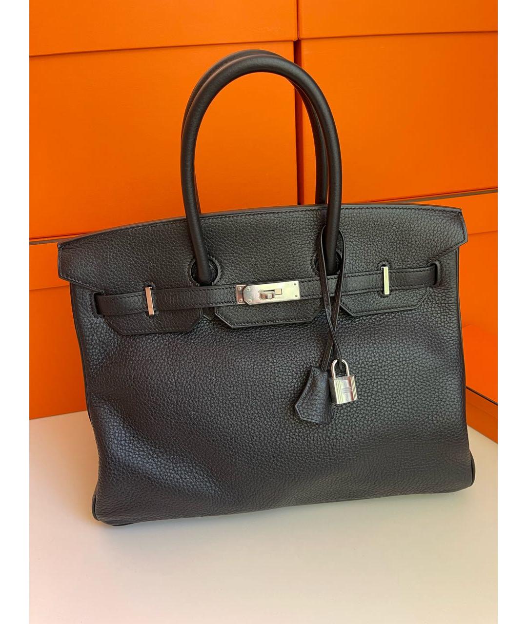 HERMES Черная кожаная сумка с короткими ручками, фото 6