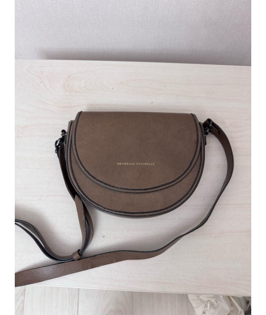 BRUNELLO CUCINELLI Бежевая кожаная сумка через плечо, фото 9