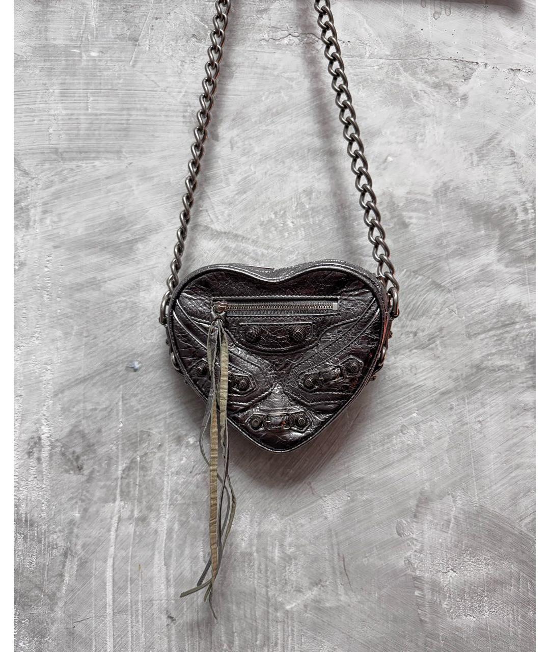 BALENCIAGA Серебряная кожаная сумка через плечо, фото 5