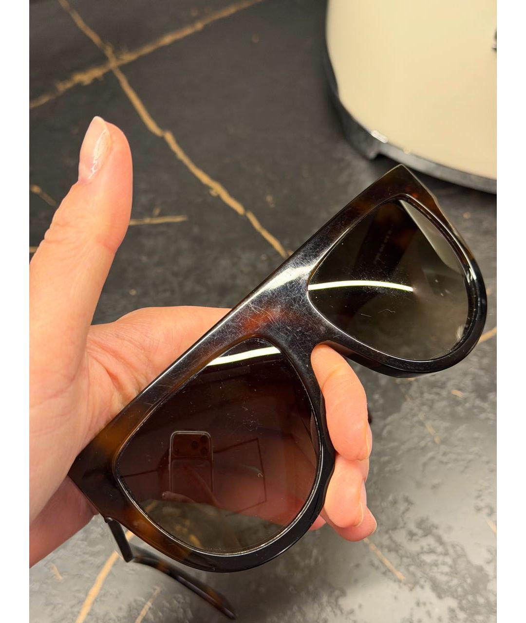 CELINE Коричневые пластиковые солнцезащитные очки, фото 8