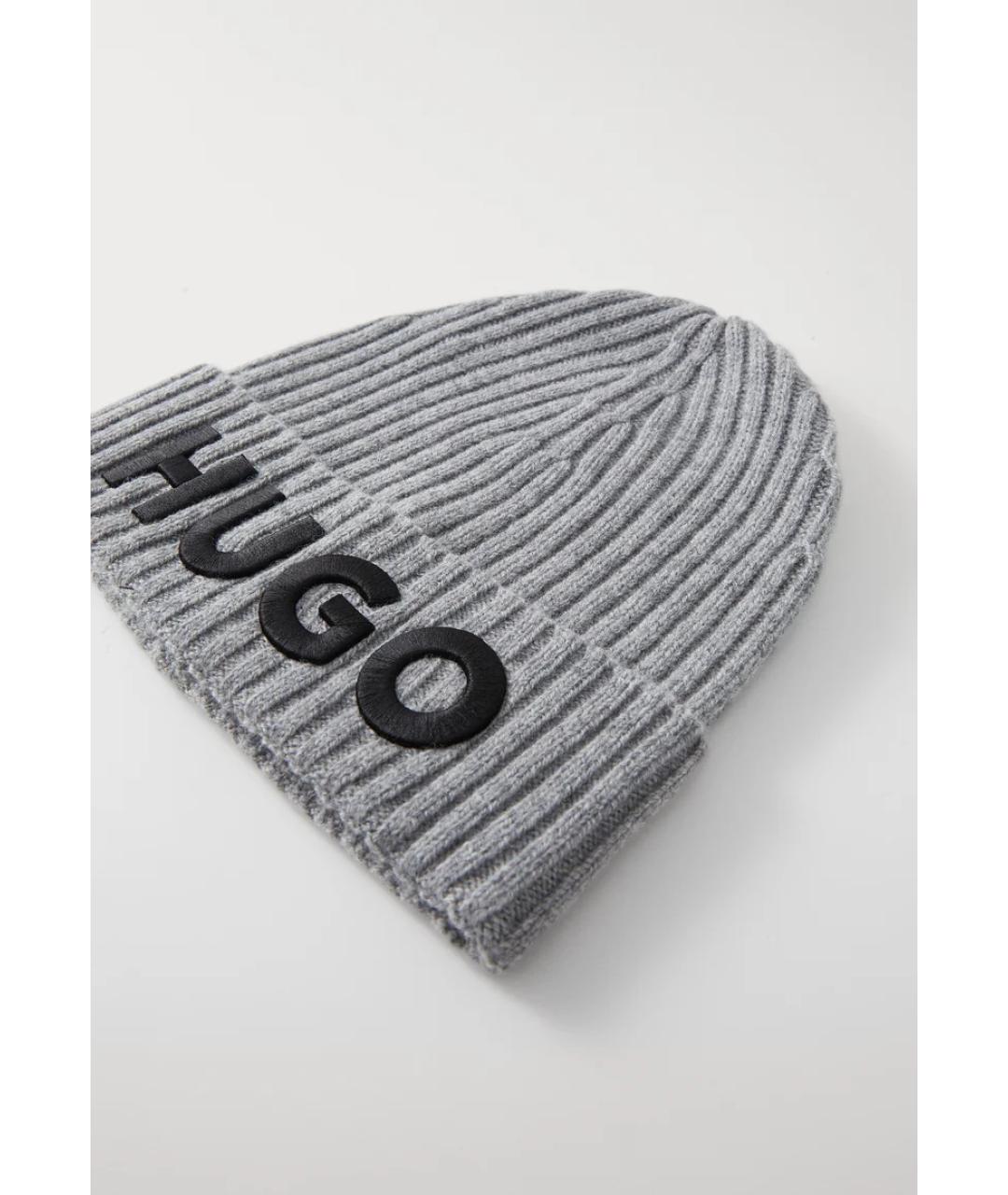 HUGO Серая шерстяная шапка, фото 3