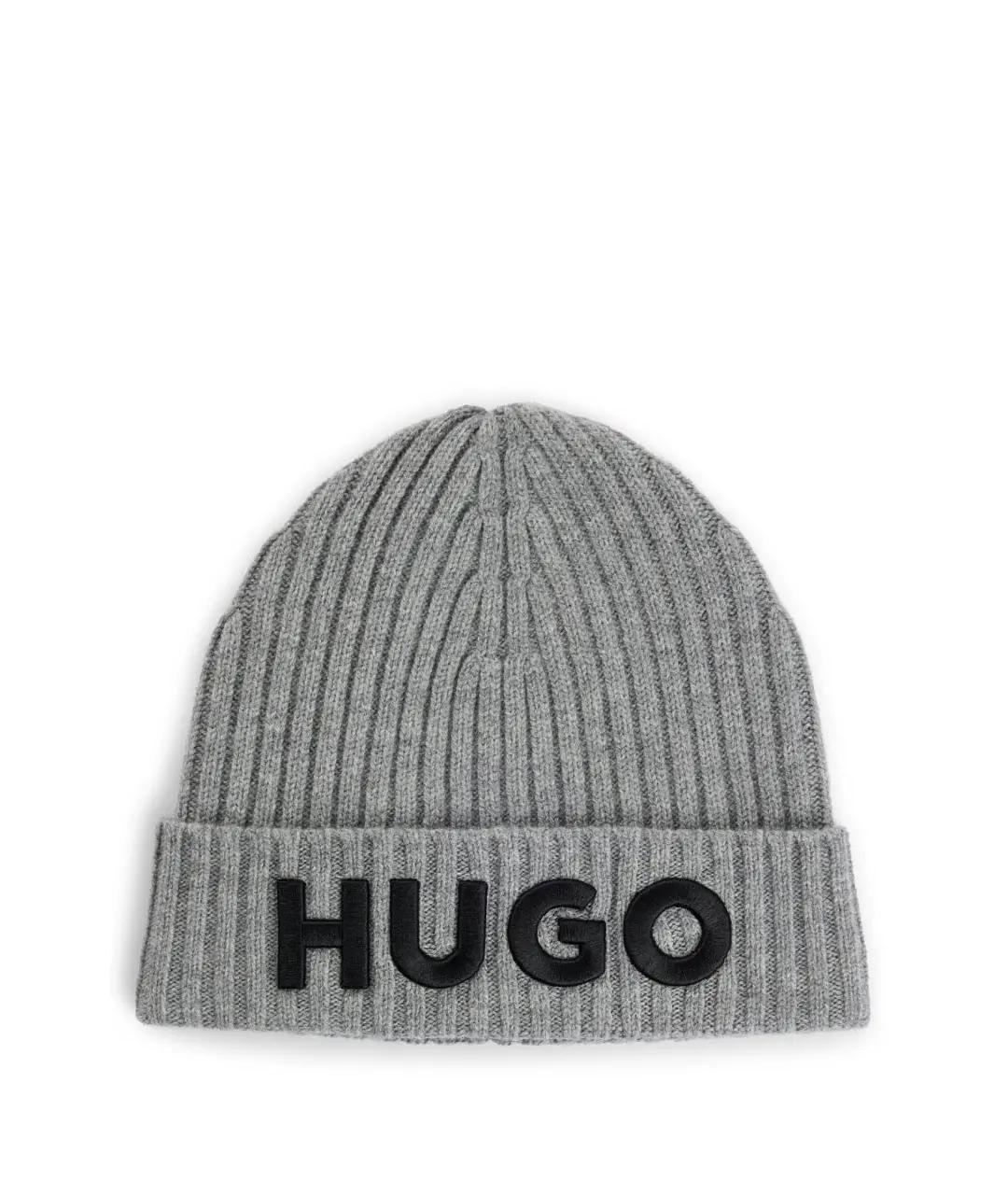 HUGO Серая шерстяная шапка, фото 1