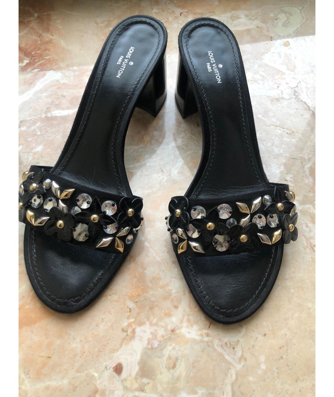 LOUIS VUITTON Черные текстильные мюли, фото 3
