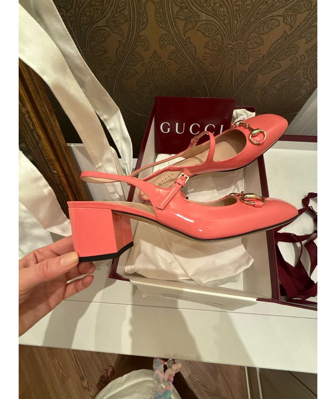 GUCCI Розовые кожаные босоножки, фото 6