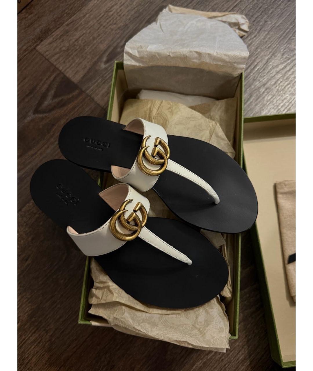 GUCCI Белые кожаные сандалии, фото 4