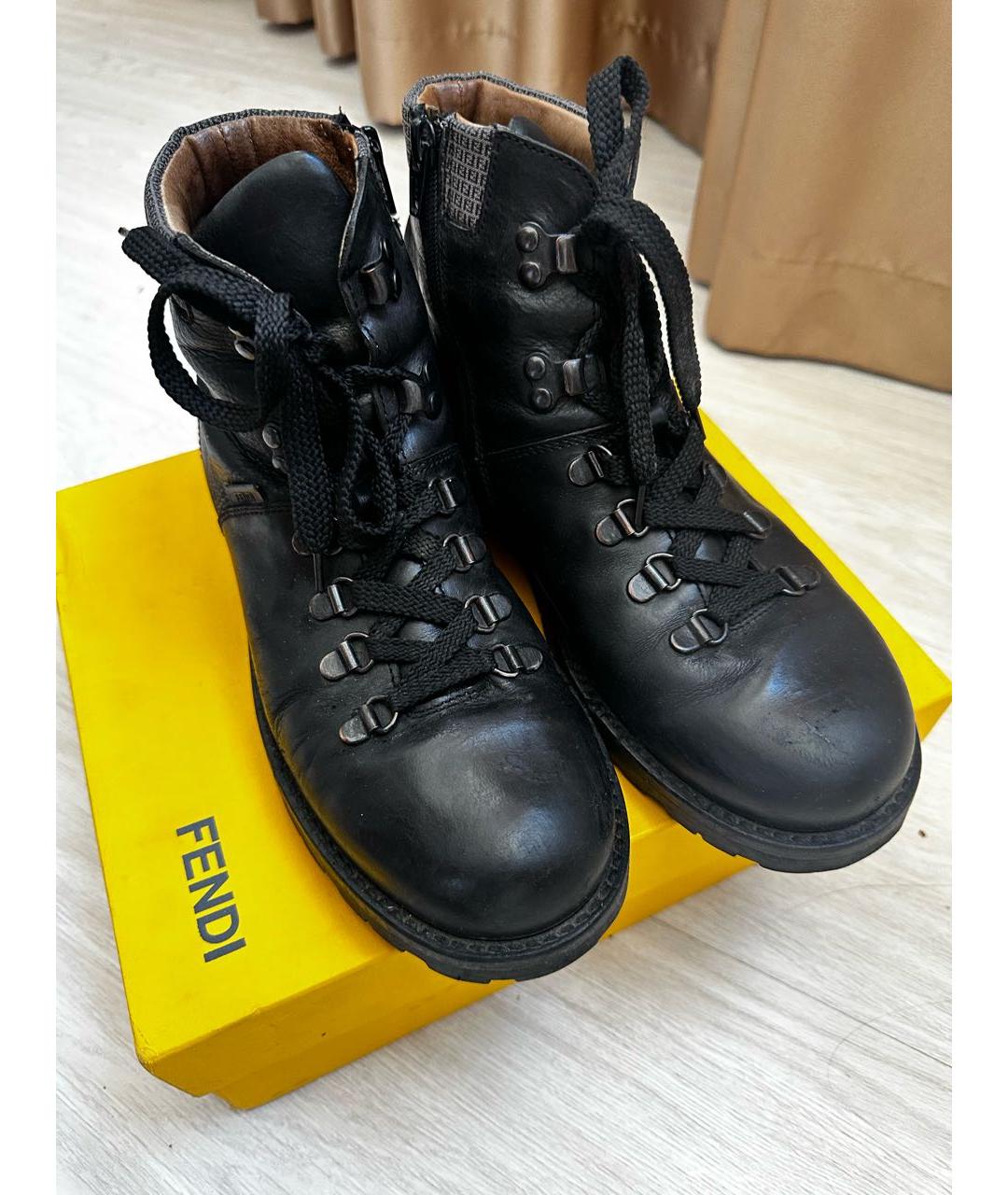 FENDI Черные кожаные ботинки, фото 2