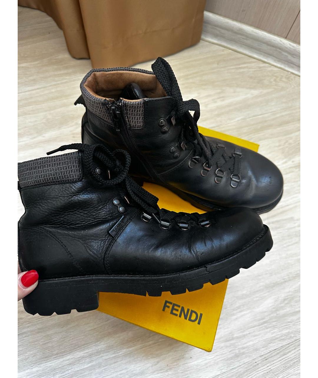 FENDI Черные кожаные ботинки, фото 3