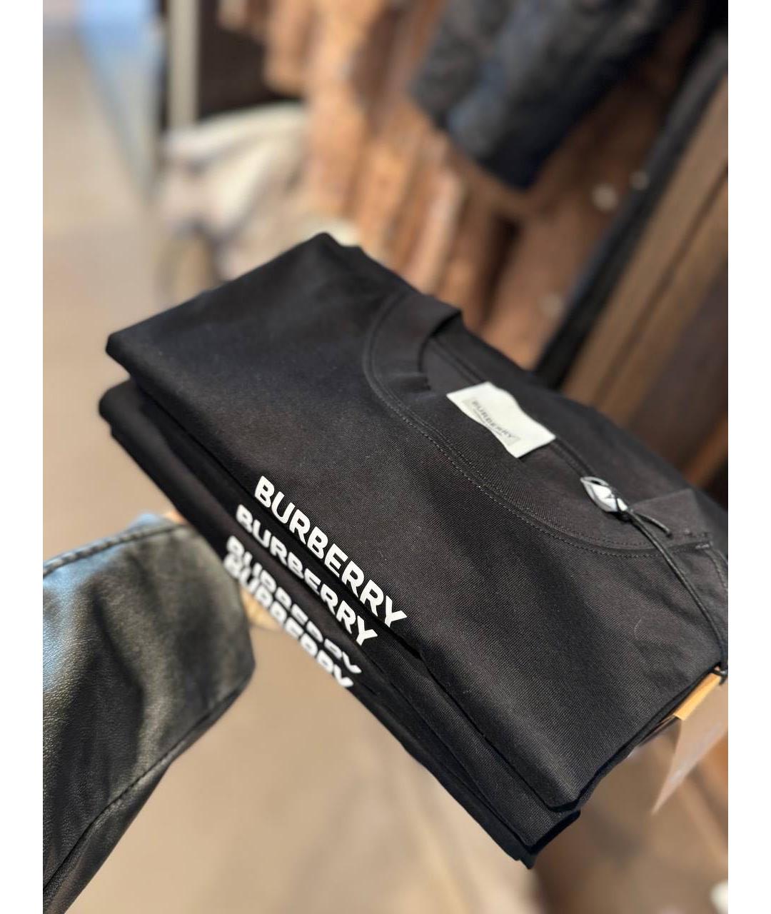 BURBERRY Черная хлопко-эластановая футболка, фото 6