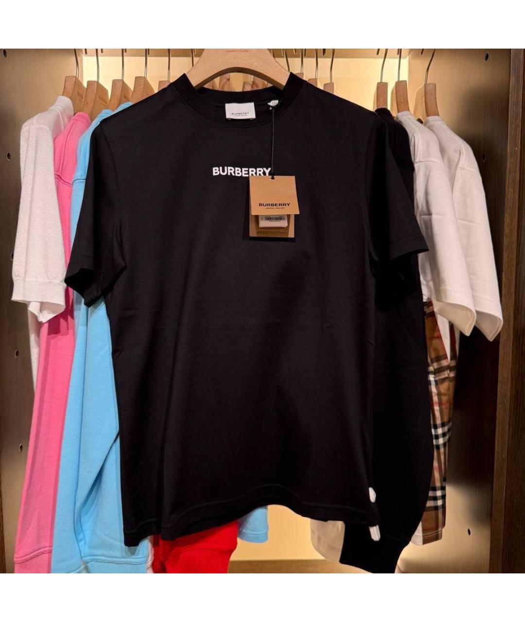 BURBERRY Черная хлопко-эластановая футболка, фото 4
