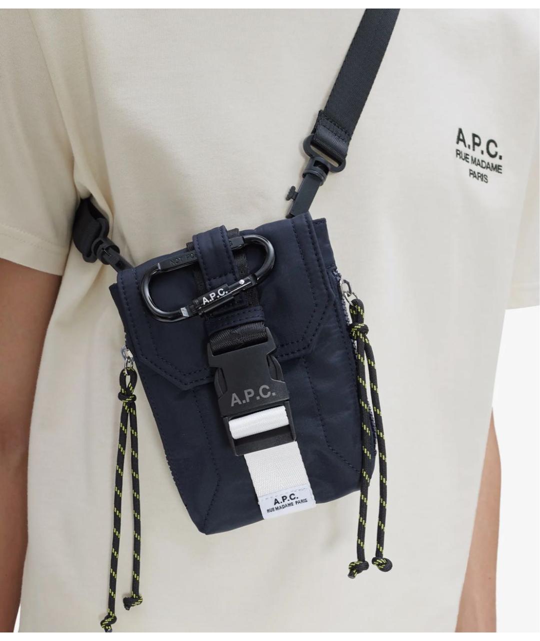 A.P.C. Темно-синяя тканевая сумка на плечо, фото 4