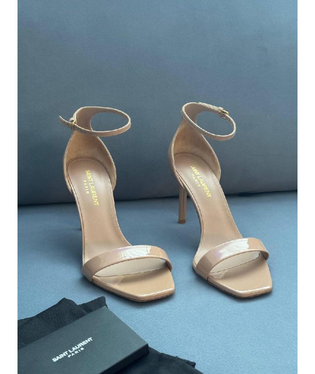 SAINT LAURENT Бежевые кожаные босоножки, фото 6