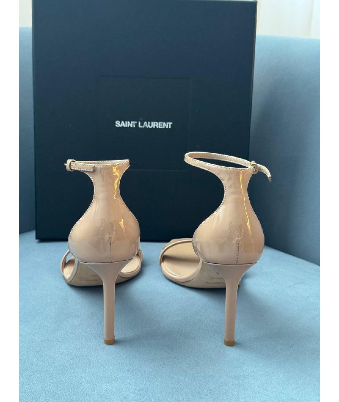 SAINT LAURENT Бежевые кожаные босоножки, фото 4