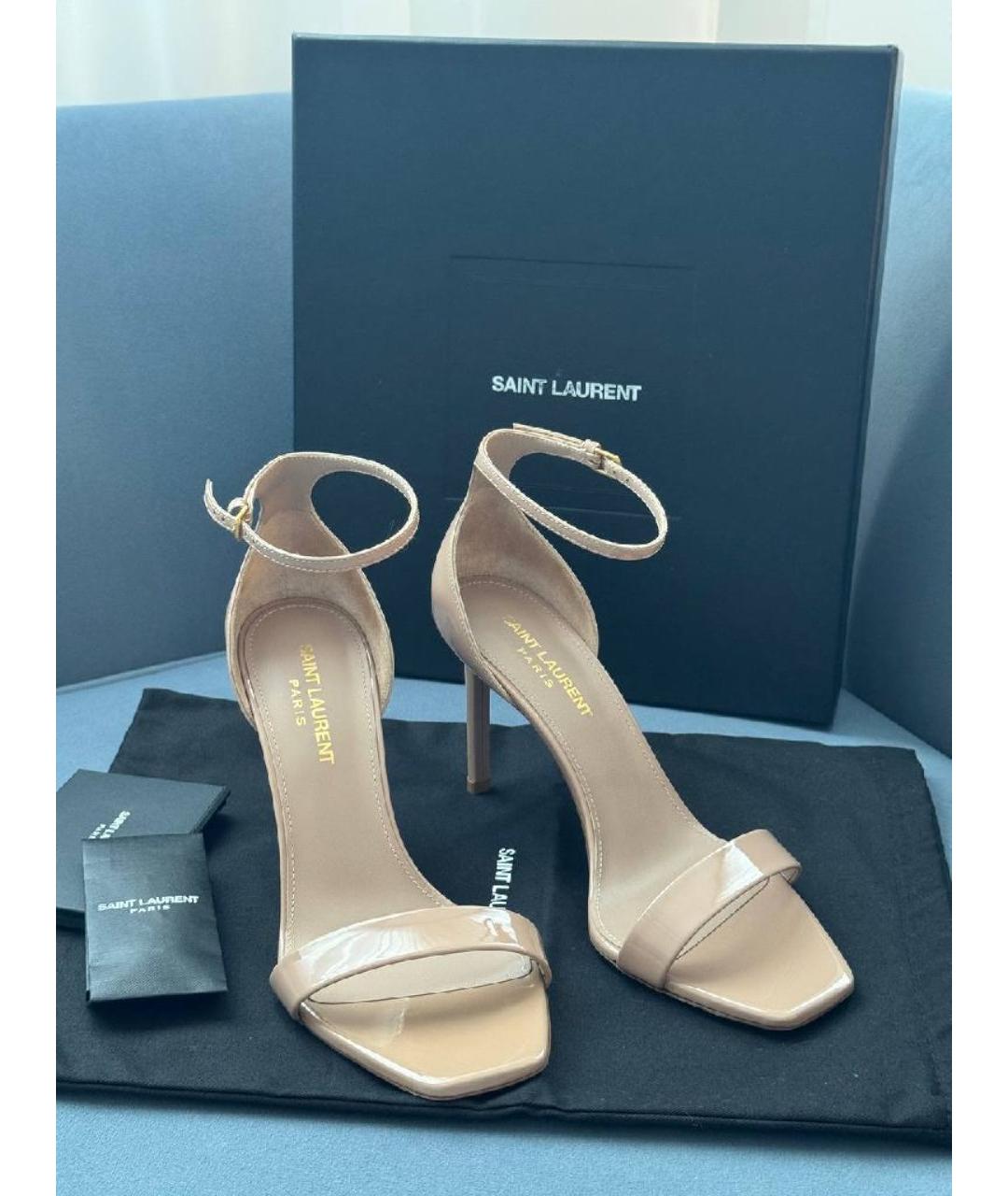 SAINT LAURENT Бежевые кожаные босоножки, фото 2