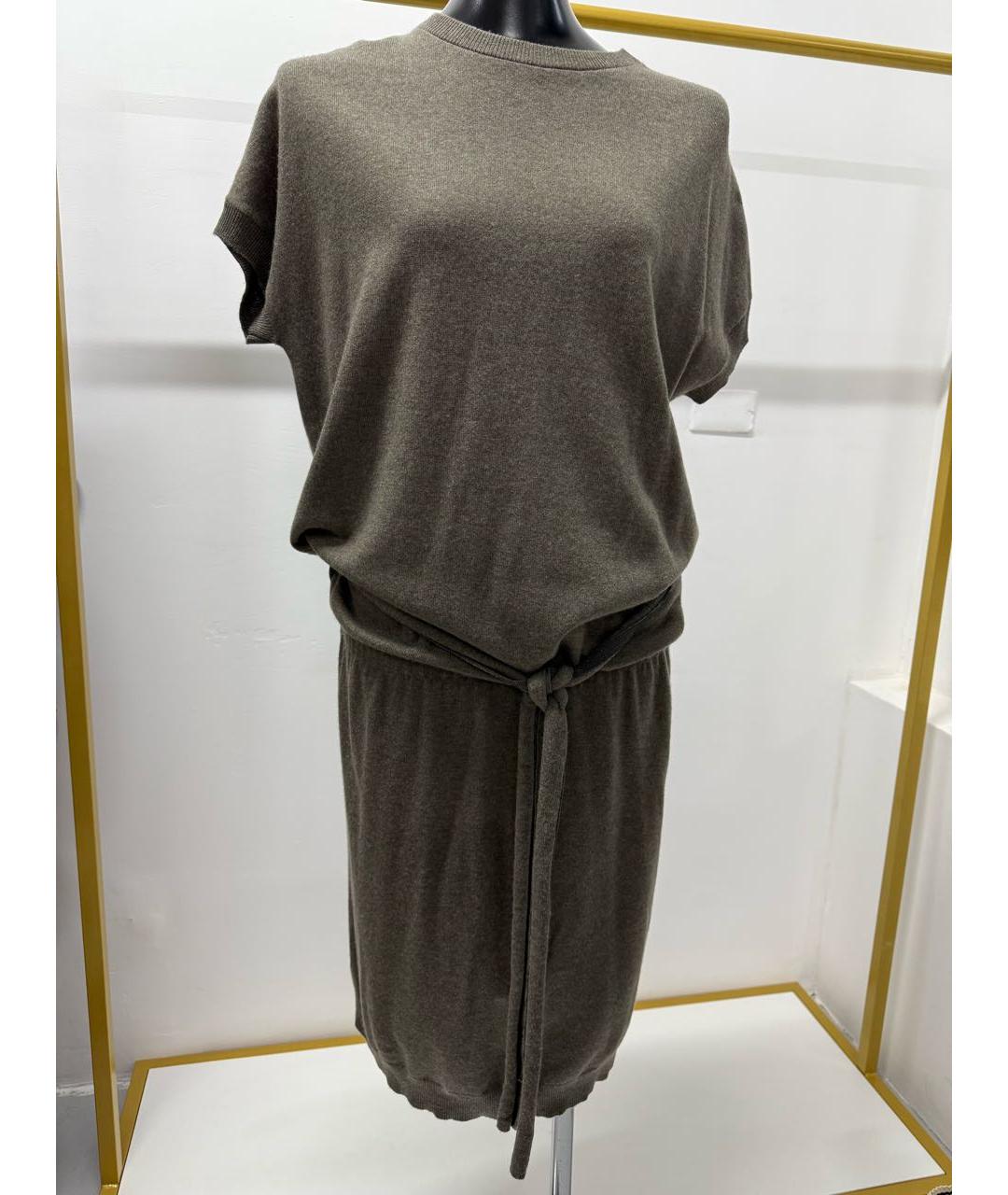 120% LINO Коричневое кашемировое повседневное платье, фото 7