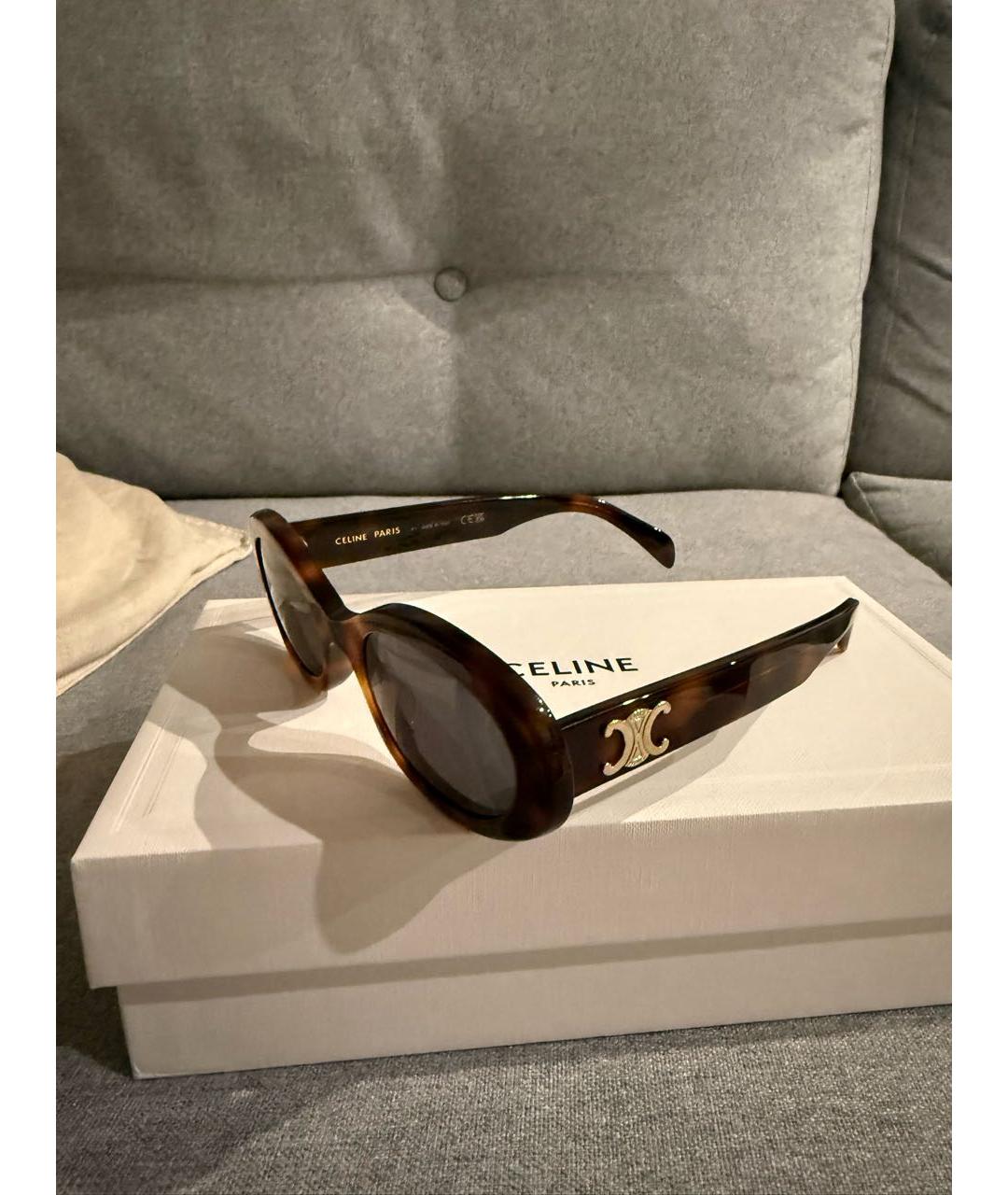 CELINE Коричневые пластиковые солнцезащитные очки, фото 2