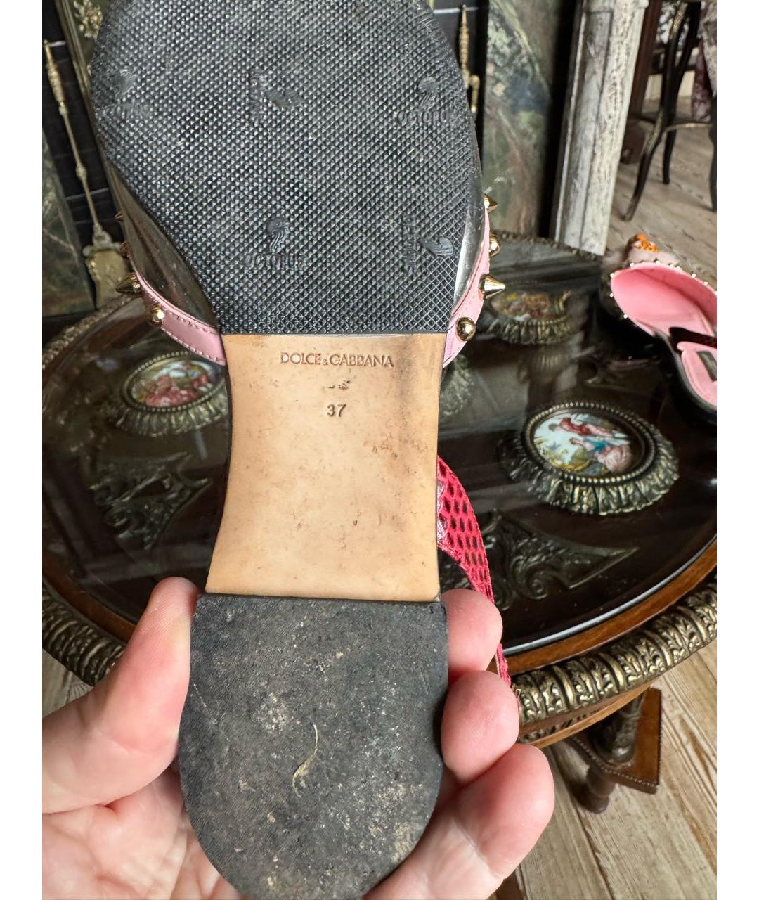 DOLCE&GABBANA Серебряные кожаные мюли, фото 8