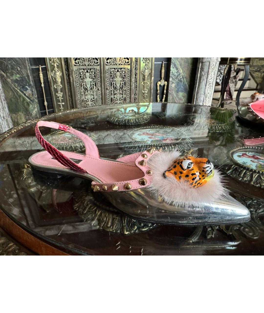 DOLCE&GABBANA Серебряные кожаные мюли, фото 9