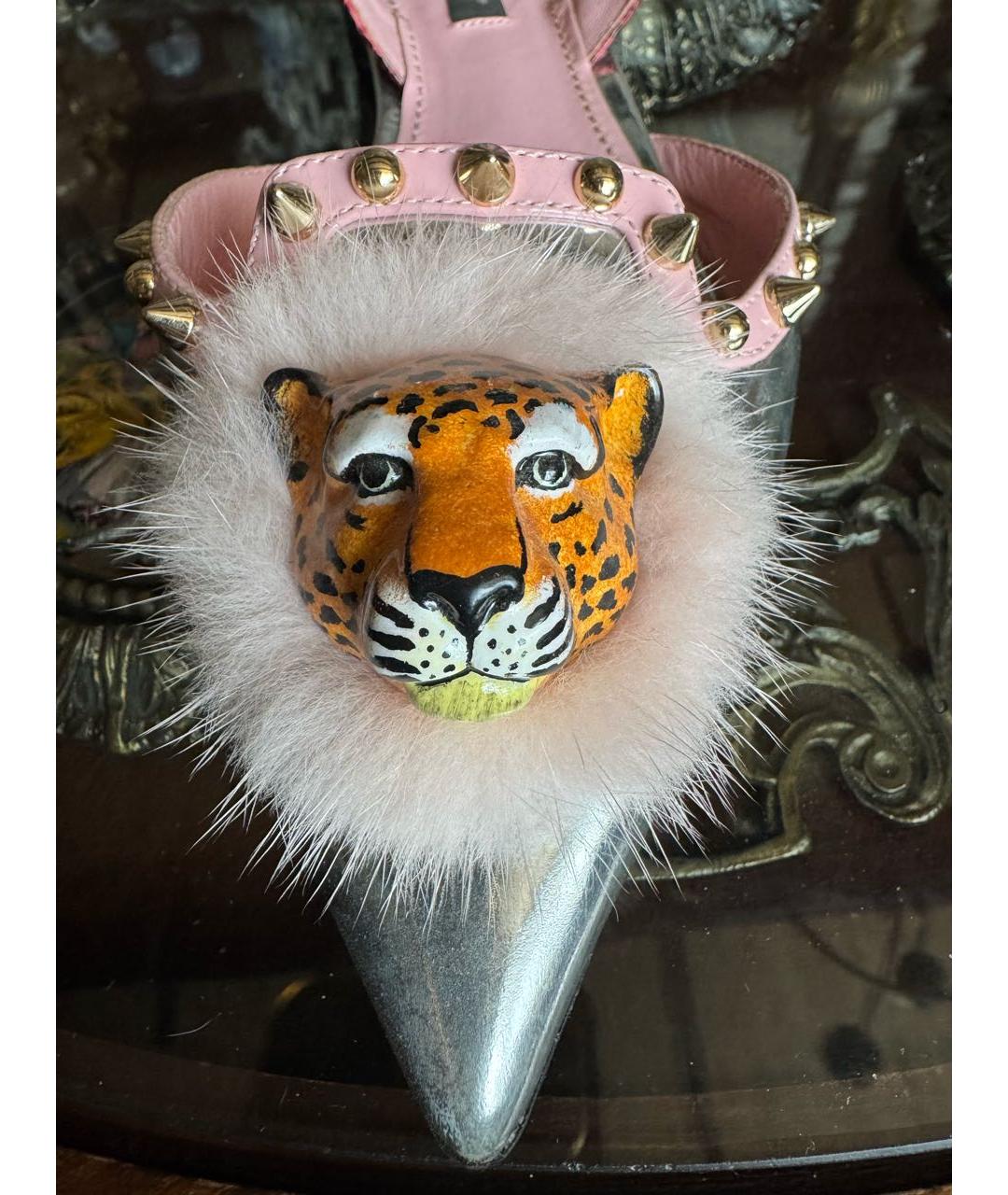 DOLCE&GABBANA Серебряные кожаные мюли, фото 6