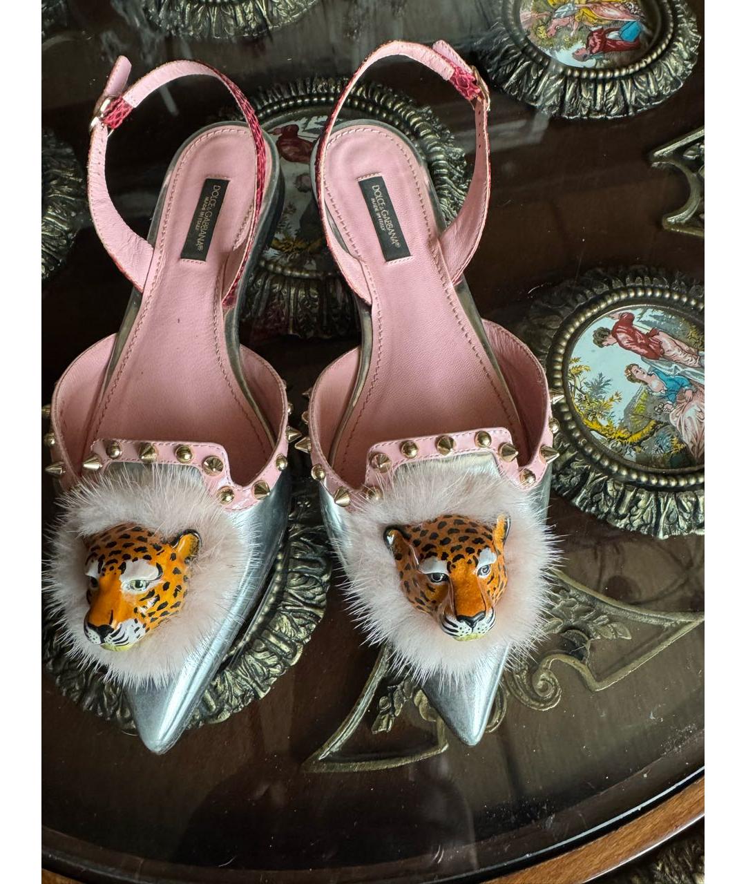 DOLCE&GABBANA Серебряные кожаные мюли, фото 2