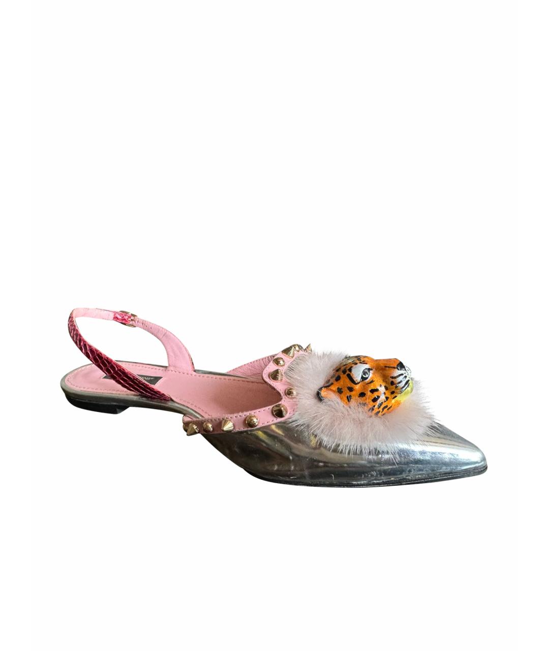 DOLCE&GABBANA Серебряные кожаные мюли, фото 1